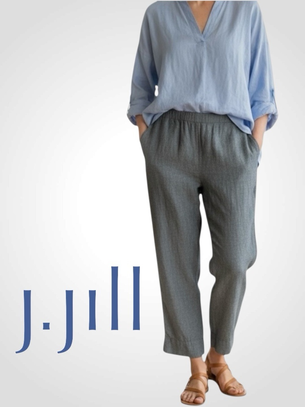 J. Jill Linen Women’s Gray Pants Wide Leg Cropped Size: Medium Lagenlook Grey